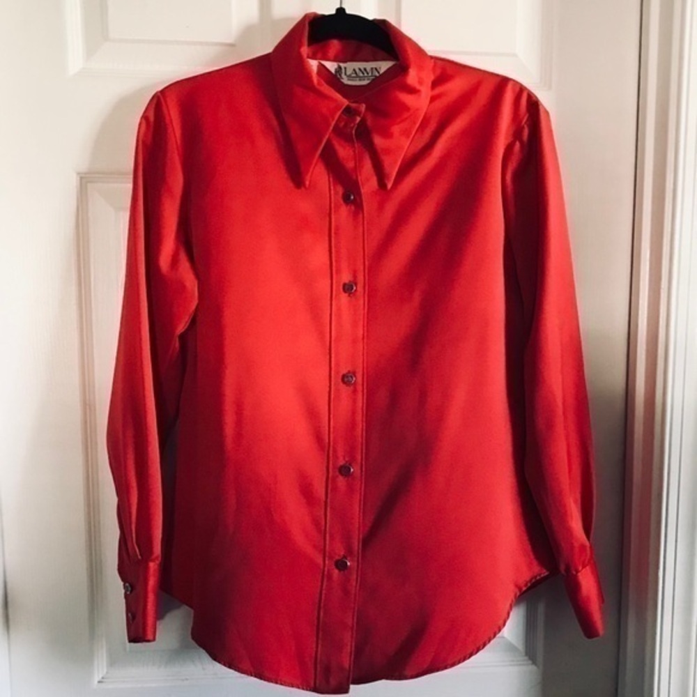 Vintage Lanvin red polyester button up red top